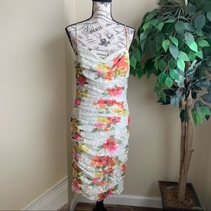 Phoebe Vintage Lace Strappy Ruched Floral Dress Cream Sz 8